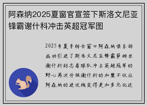 阿森纳2025夏窗官宣签下斯洛文尼亚锋霸谢什科冲击英超冠军图